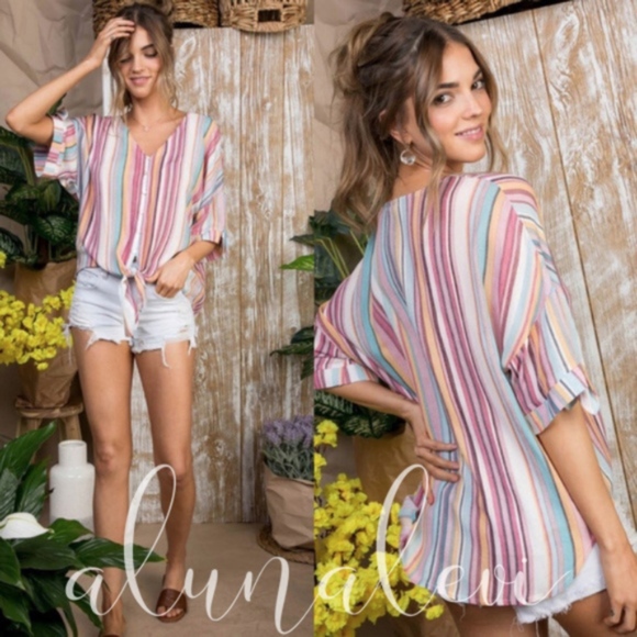 DYLAN Front Tie Striped top - Picture 2 of 2